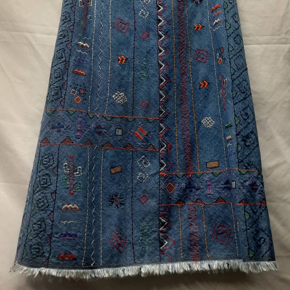 Chico's Design Size 2 Boho Festival Heavy Embroidery Denim A-Line Raw Hem Skirt - Picture 2 of 6